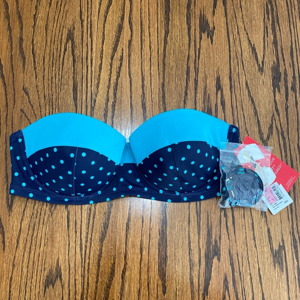 Spanx Balconette Bra Bikini Top Blue Polka Dot 2696 Retro Women’s Size 10 NWT
